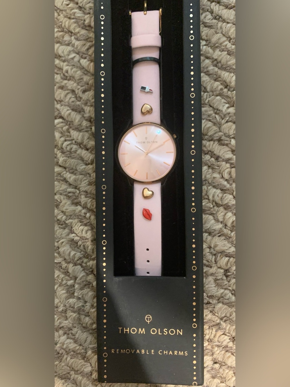 Thom Olson Women's Pink Leather Strap Watch Removable Charms! + Box